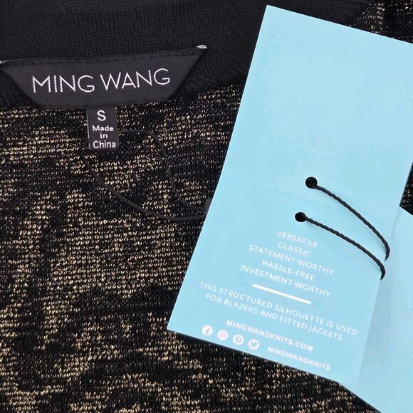 Ming Wang Cardigan Sweater Womens Small Black Gold Metallic Knit Quiet Luxury - Picture 4 of 9